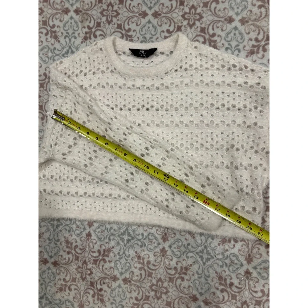 Max Urban Ivory Soiree11 Open Knit Eyelet Cropped Sweater XL 16